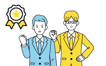 二人の男性がガッツポーズをしている